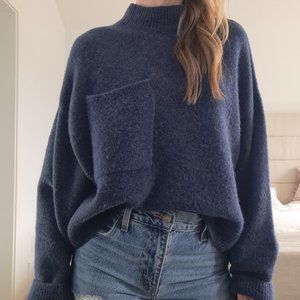 & Other Stories Chest Pocket Knit Sweater in Dark Blue
